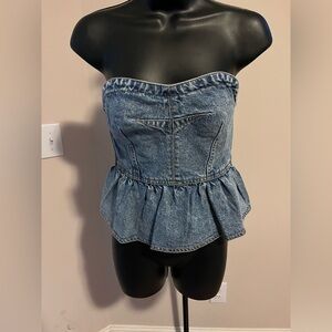 Forever 21. Denim Strapless Peplum Top. Size S